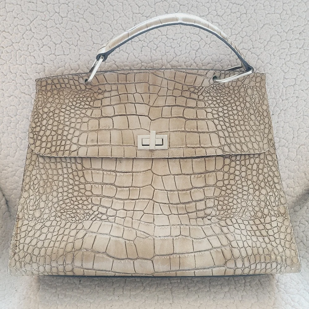 Claudia Firenze Croc Embossed Leather Handbag - Picture 2 of 12